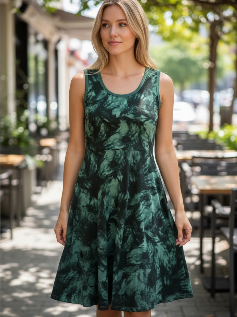 LuLaRoe Green Tie-Dye Midi Fit & Flare Dress